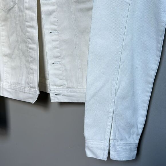 NWOT White Denim Bomber Jacket Military Style Relaxed Fit Fall Staple Small 4/6 - Picture 6 of 15